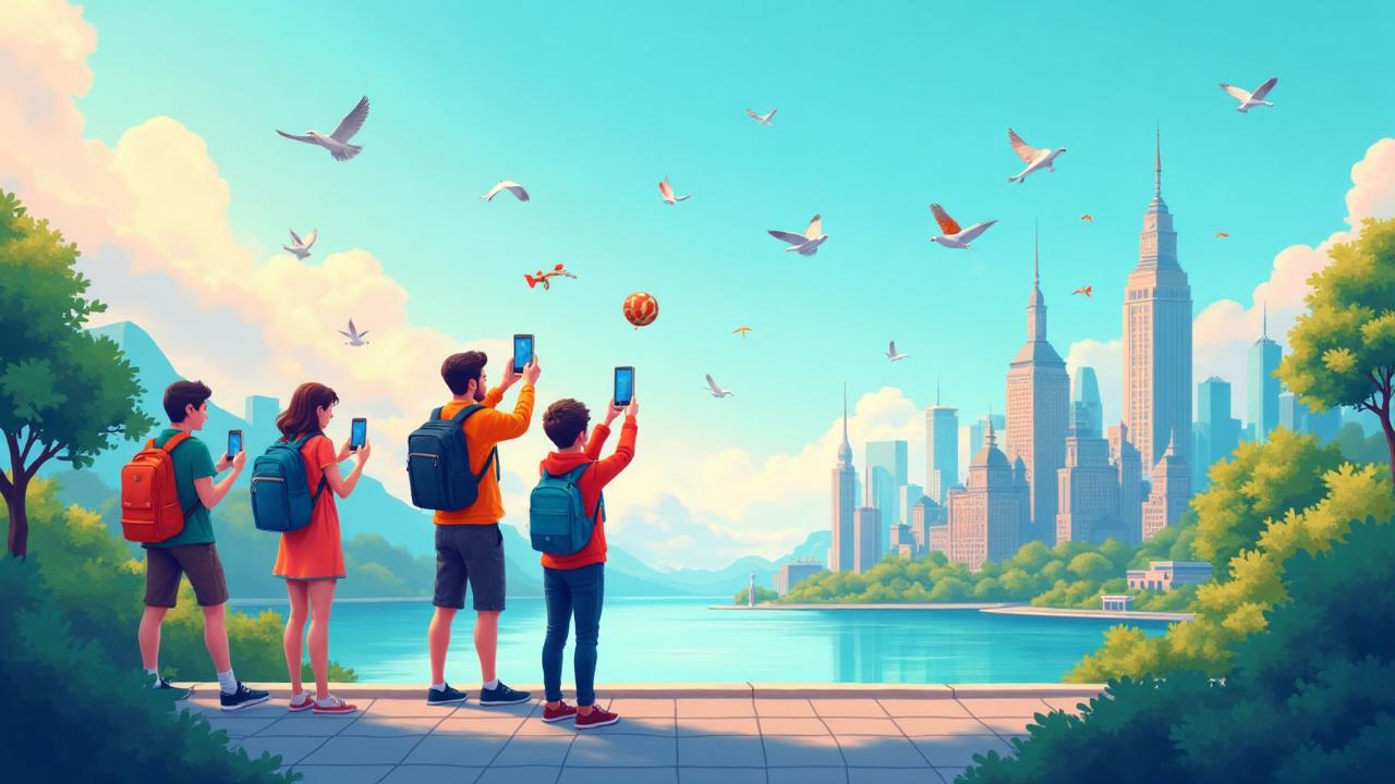 Tourist exploring city with app